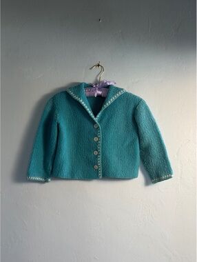 Vintage Turquoise Knit Button-Up Cardigan Sweater